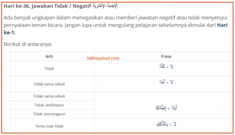 36. Jawaban Tidak Setuju dalam Bahasa Arab
